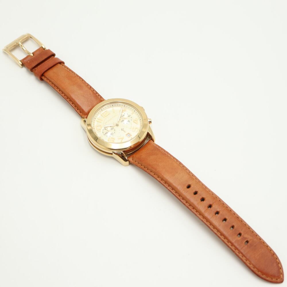 Michael Kors Mercer Gold Tone 42mm Chronograph Watch Leather MK2251 New Battery - Picture 9 of 11